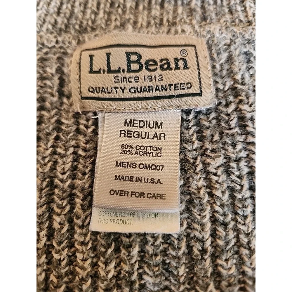 Vintage LL Bean Mens Sweater M Gray Tan Chunky Ribbed Knit Slouchy Indie‎ Preppy